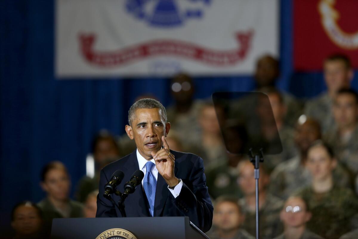 President Obama speaks during a visit Wednesday to the U.S. Central Command in Tampa, Fla., where he received a briefing from his top commanders on the strategy to take on the Islamic State militant group.