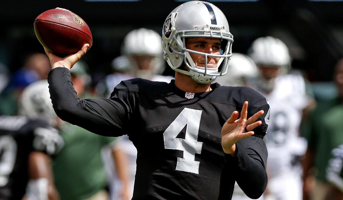 Raiders quarterback Derek Carr will make his debut in Oakland on Sunday in a game against the Houston Texans.