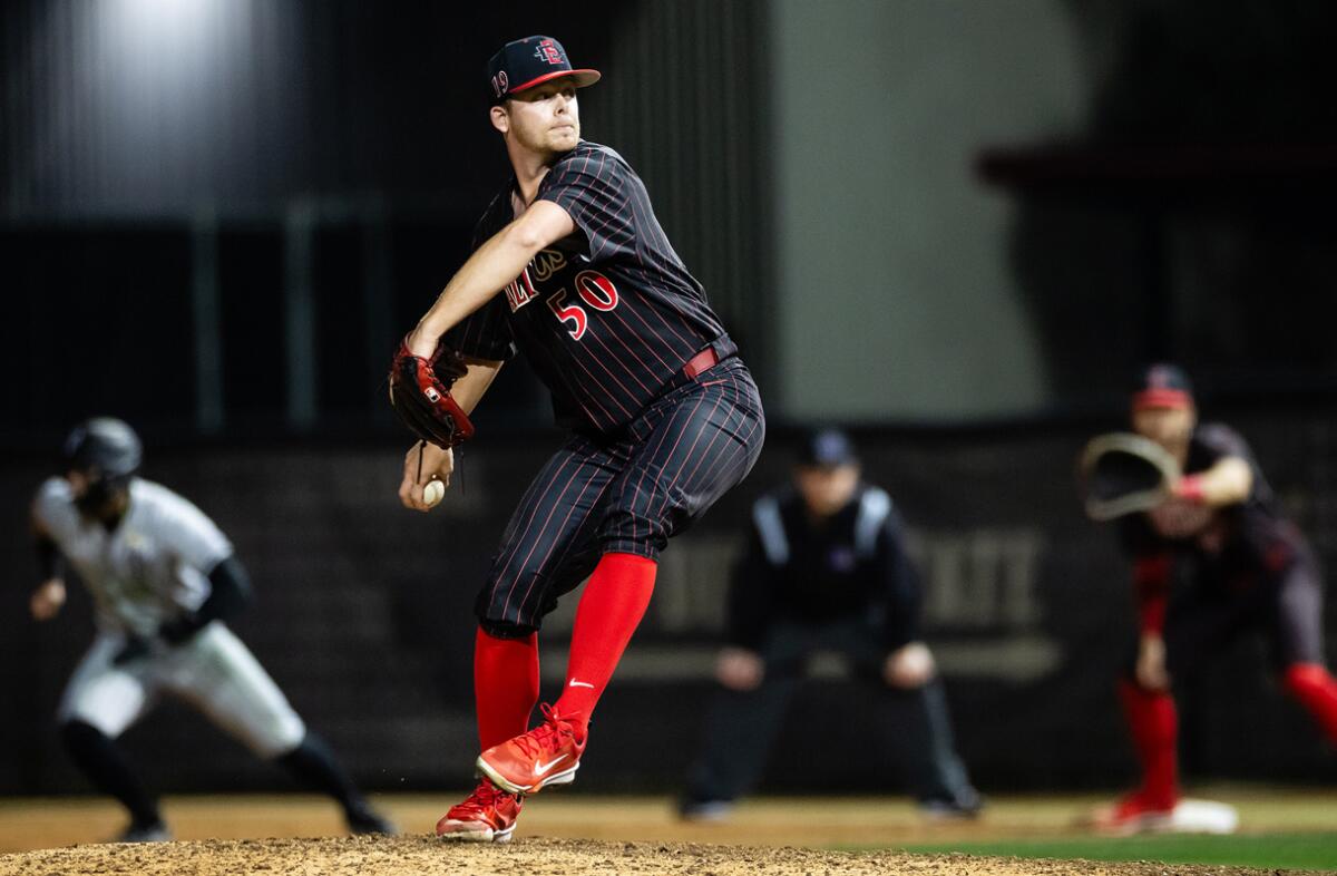 San Diego State right-hander Jacob Riordan pitched the ninth no-hitter in school history last week against New Mexico.