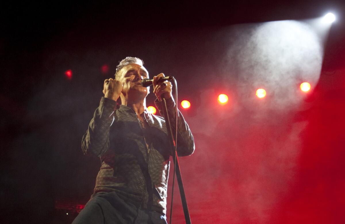 Morrissey, pictured performing last year at Staples Center, kicked off a U.S. tour Wednesday in San Jose.