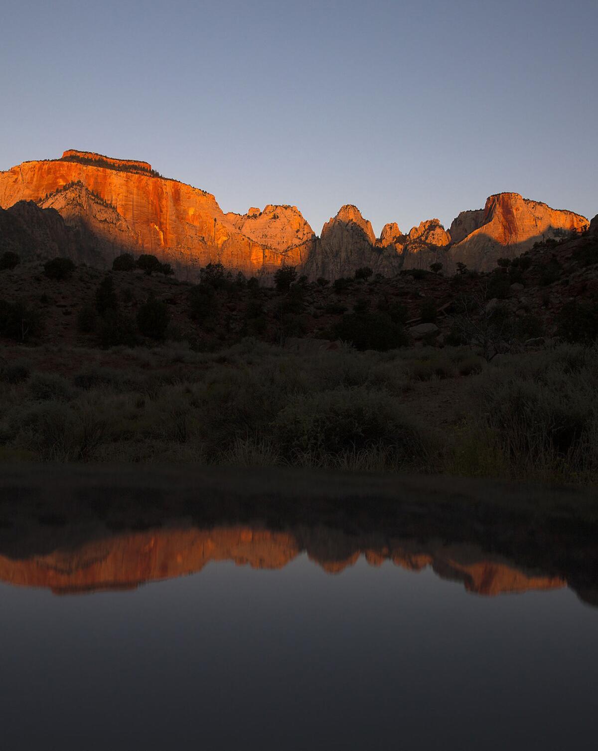 Sunrise over Zion National Park in Utah.