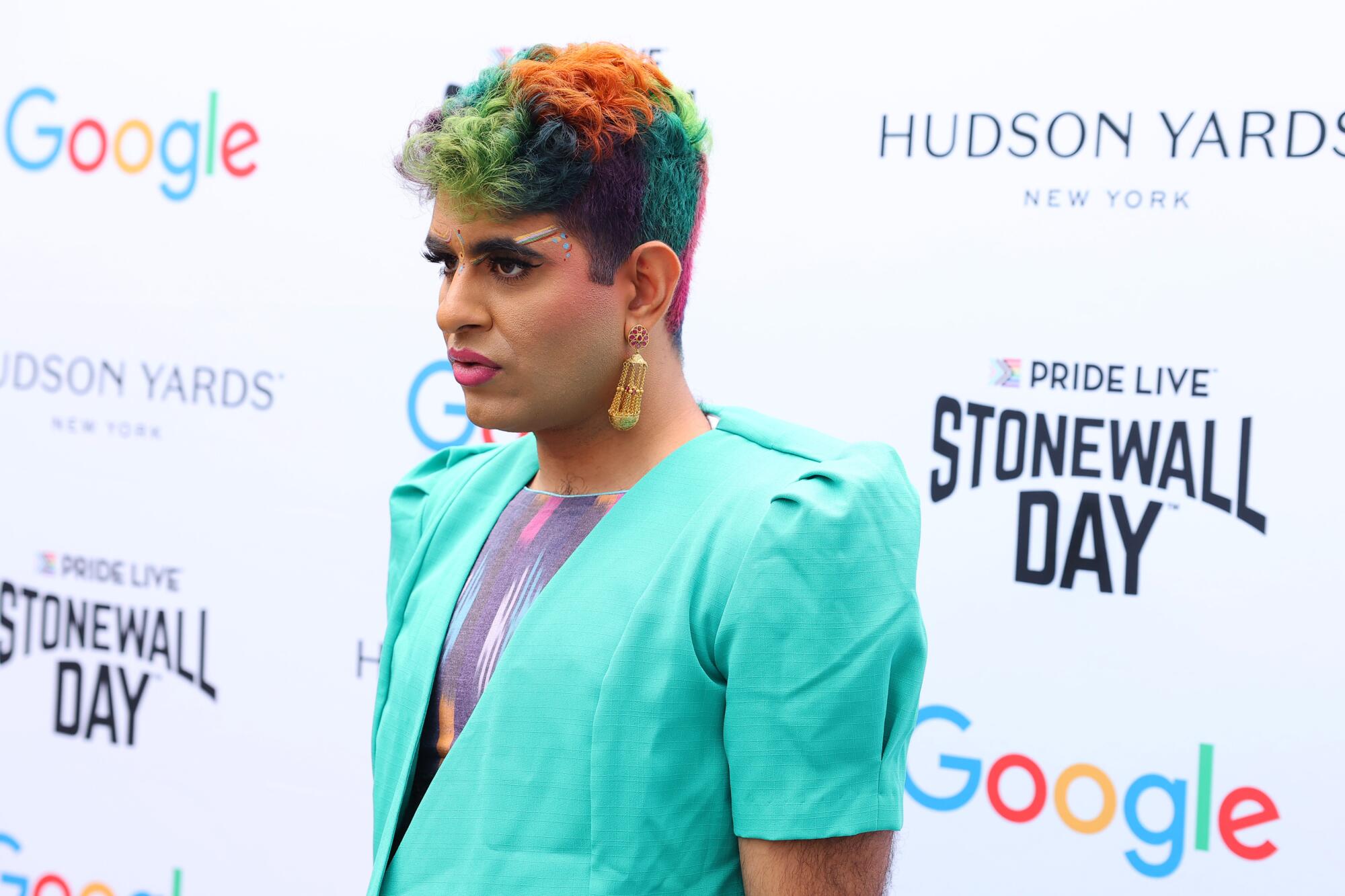 A person with multicolored hair.