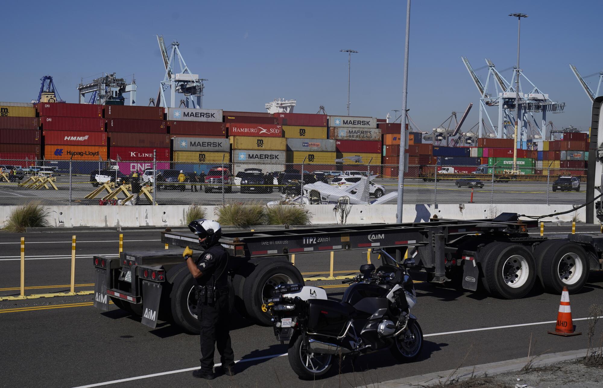 Containers are stacked along San Pedro's docks.