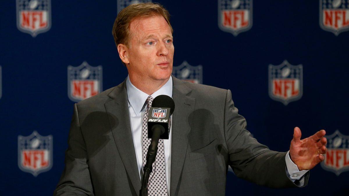 NFL Commissioner Roger Goodell speaks Monday during news conference at the league meetings.