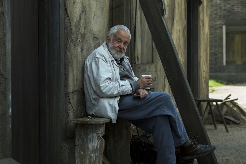 Director Mike Leigh during the filming of his latest film "Peterloo."