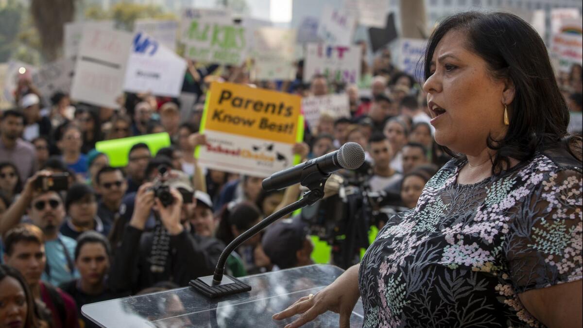L.A. Unified board President Monica Garcia affirmed her support for charters at a Tuesday rally, but still voted for a resolution that could slow down their growth.