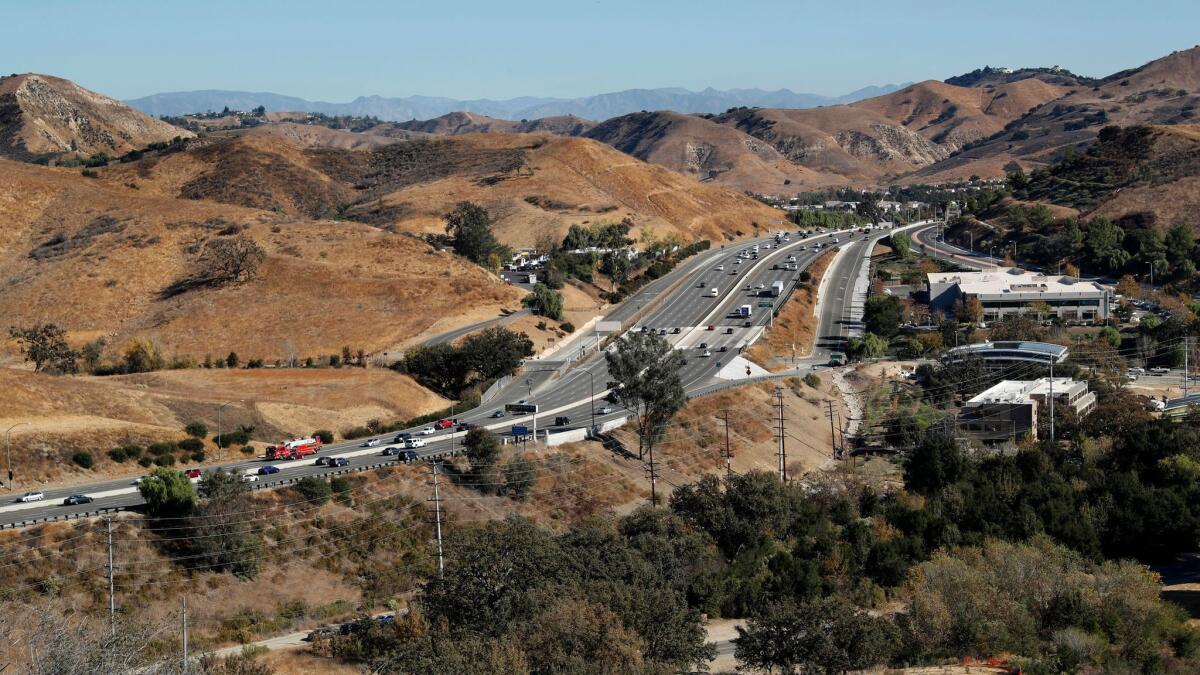 The 101 Freeway near the Liberty Canyon exit, the site of a proposed wildlife crossing.