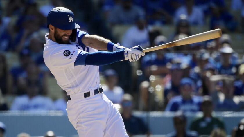 The Dodgers' Chris Taylor bats during a game June 23 against the Rockies.