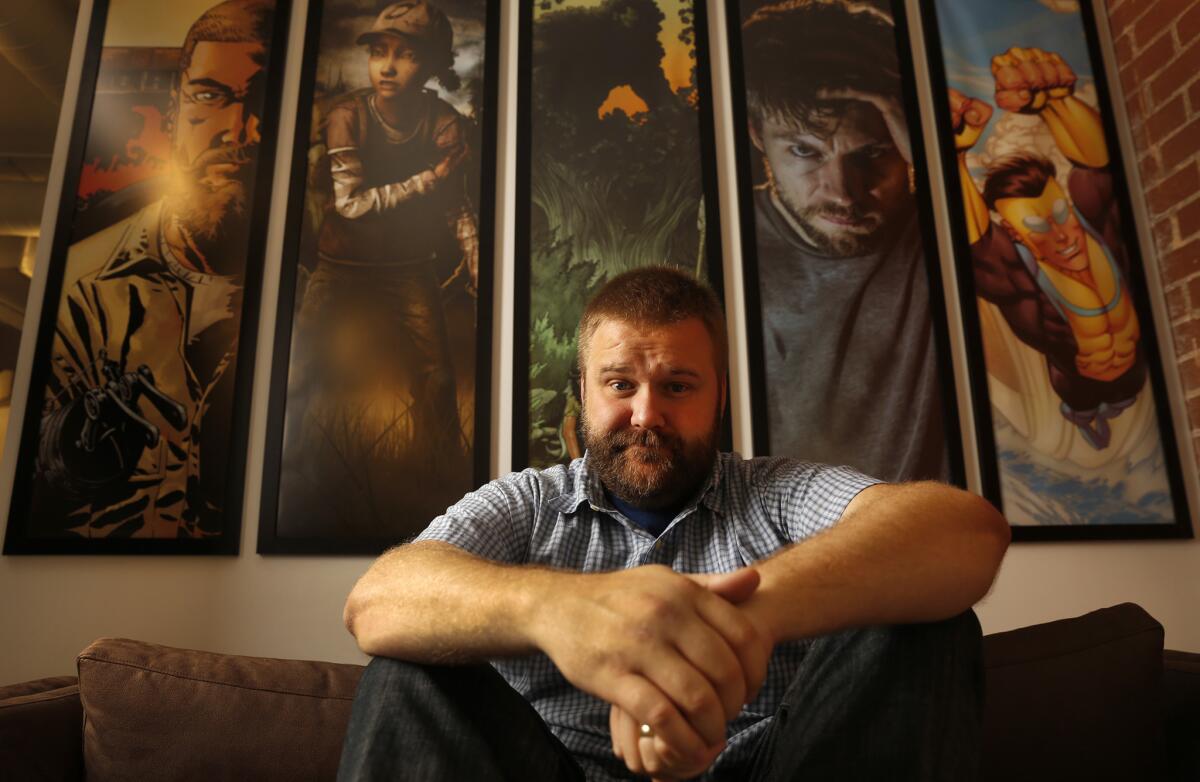 Robert Kirkman, creator of "The Walking Dead" and 'Outcast' comic book series and TV shows, at his Skybound Studio in Los Angeles.