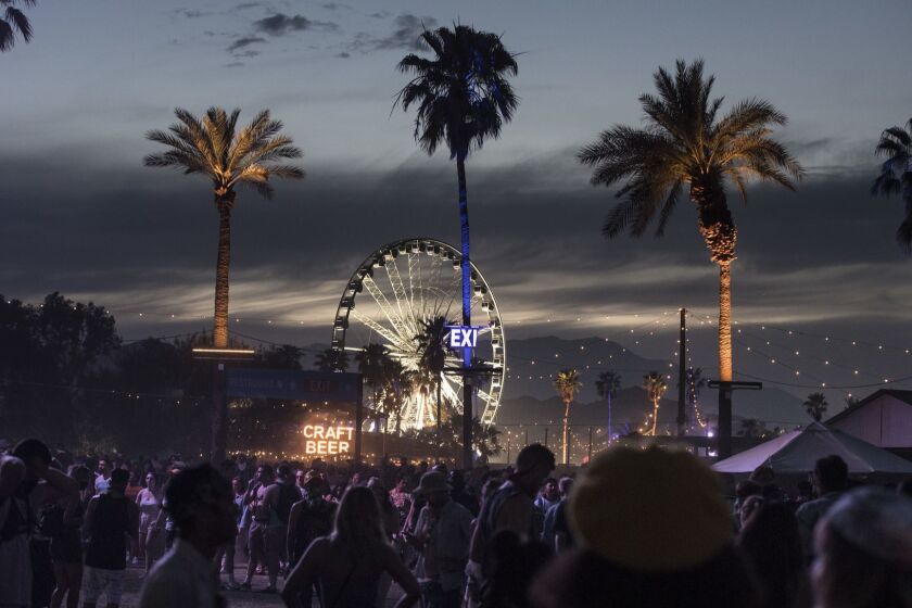 INDIO, CALIF. -- SUNDAY, APRIL 15, 2018: The sun set on day 3 at the Coachella Valley Music and Arts Festival in Indio, Calif., on April 15, 2018. (Brian van der Brug / Los Angeles Times)