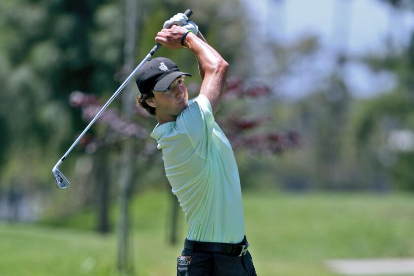 Pete Di Bernardo tees off the 17th hole during Championship Flight play at the 47th annual Will Jordan Classic/Costa Mesa City Championships Golf Tournament, at Costa Mesa Country Club in Costa Mesa on Saturday, Aug,. 3, 2019.
