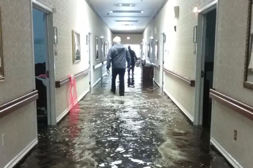 Residents were evacuated from the Cypress Glen senior care facility in Port Arthur, Texas which was inundated with water from tropical storm Harvey.