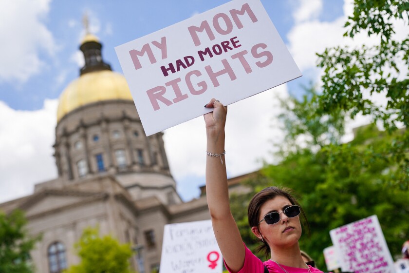 Activists rally outside the State Capitol in support of abortion rights in Atlanta, Georgia on May 14, 2022. 