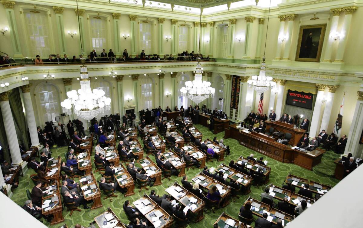 Gov. Jerry Brown gives his State of the State address at a joint session of the Legislature on Jan. 23. Raises are unlikely this year for Brown, legislators and other officeholders, the state panel that sets salaries has announced.