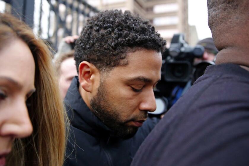 CHICAGO, ILLINOIS - FEBRUARY 21: Empire actor Jussie Smollett leaves Cook County jail after posting bond on February 21, 2019 in Chicago, Illinois. Smollett has been accused with arranging a homophobic, racist attack against himself in an attempt to raise his profile because he was dissatisfied ...