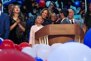 Vice President Kamala Harris on stage with family at the Democratic National Convention