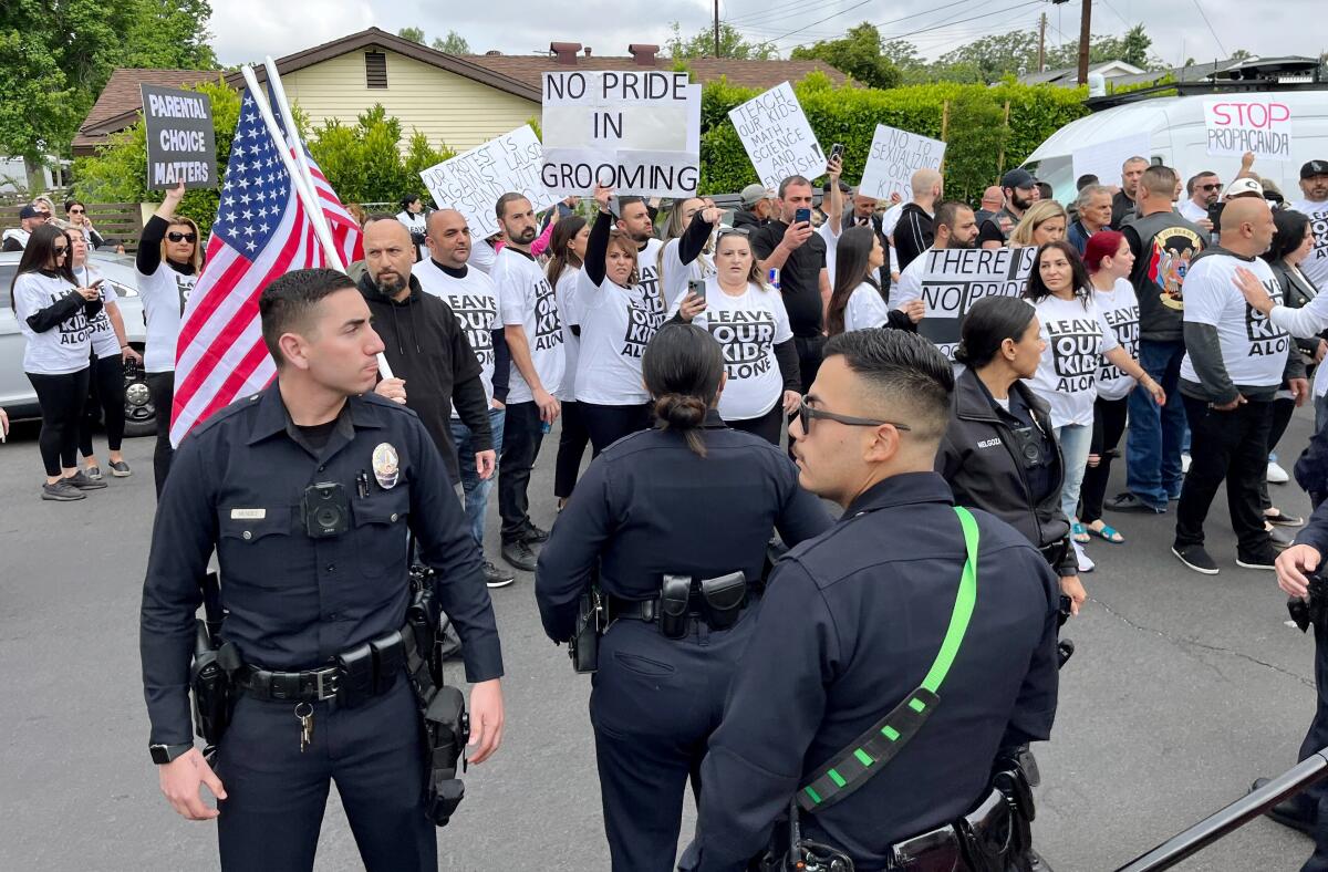 LAPD and school police   outside Saticoy Elementary  