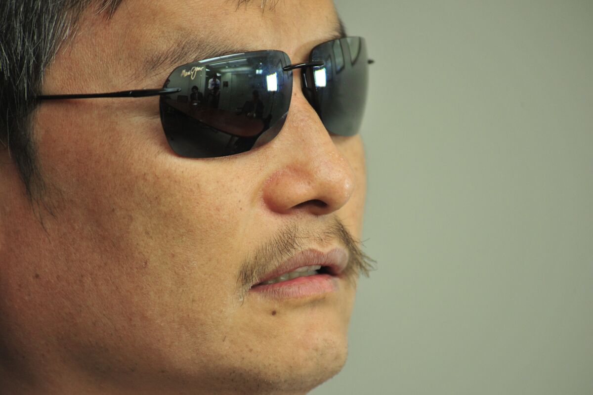 Chen Guangcheng, Chinese human rights activist, during an interview this year in Washington, D.C. Chen has accused Beijing of waging an "unrelenting" campaign against academic freedom and alleged that this had led New York University to end his studies. The university denied the allegations, saying it never planned to enroll him beyond one year and was "saddened" by his charges.