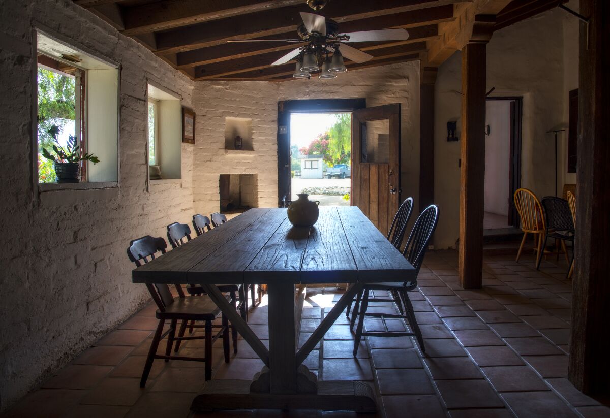 The dining area at the Osuna Adobe was originally a porch of the ranch, added after 1865 and later enclosed. 
