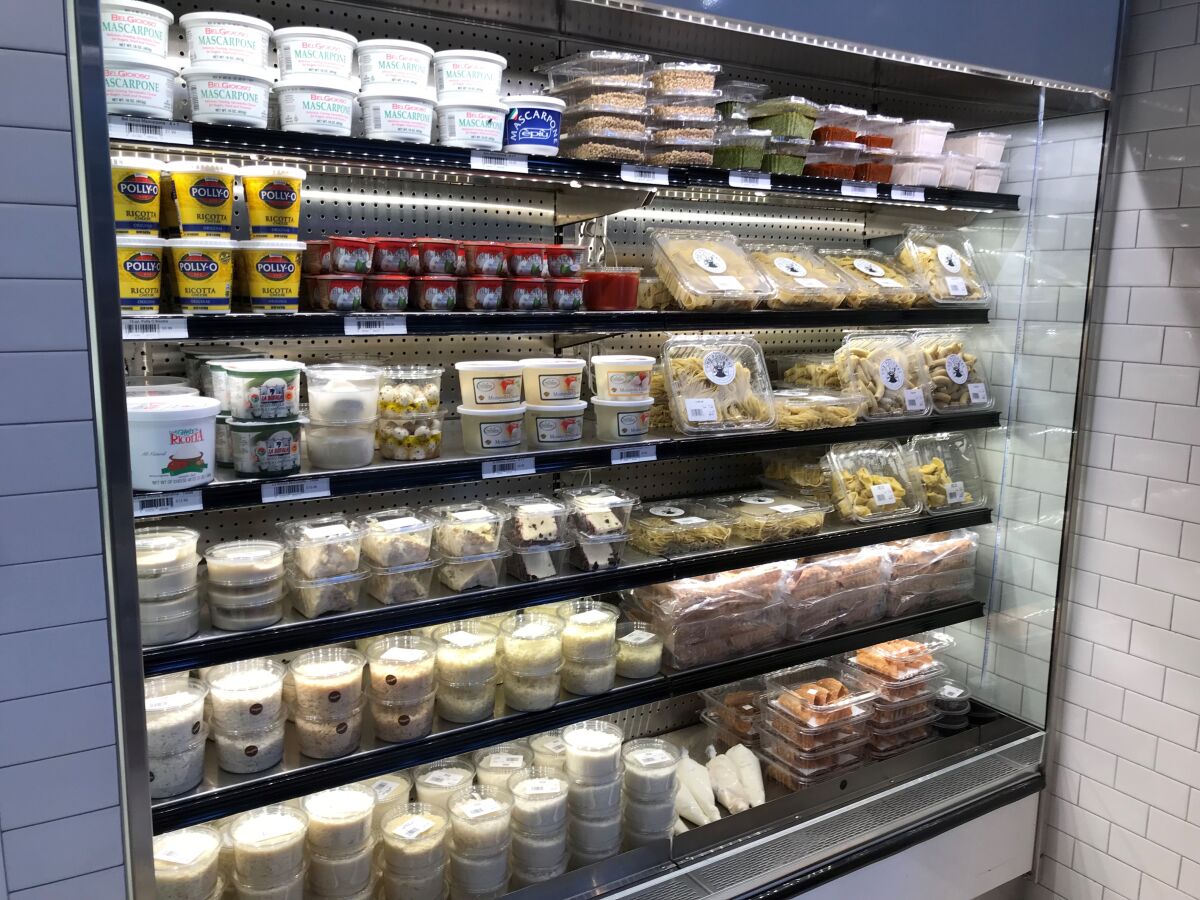 Fresh pasta, sauce, cheese and cannoli cream (in a piping bag!) are all available from RoVino The Foodery. Tip: Buy your cannoli shells from the bakery area; refrigerated ones could be soggy.