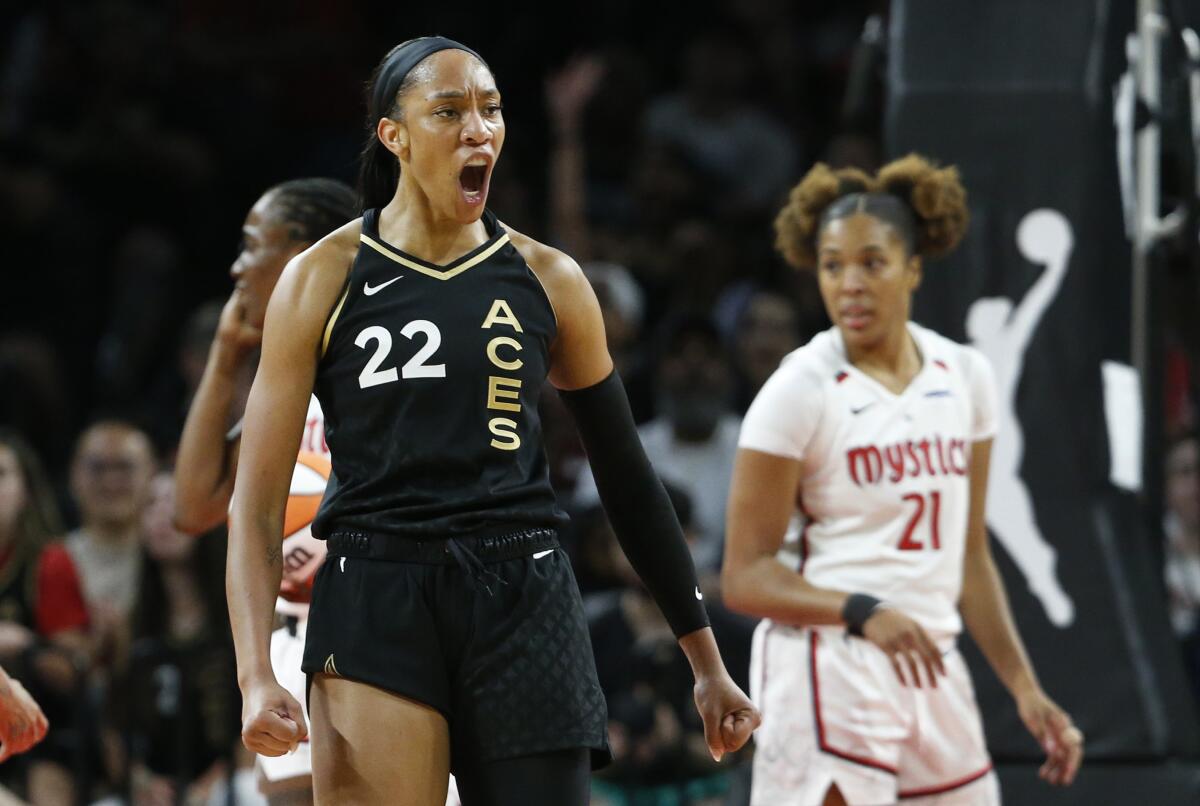 A'ja Wilson, who helped the Las Vegas Aces win their 1st WNBA