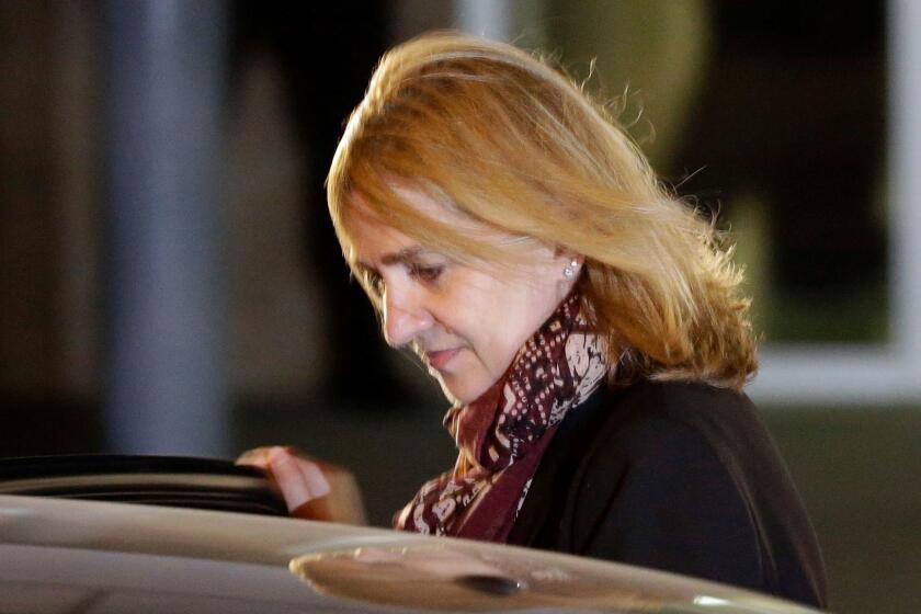 Spain's Princess Cristina leaves a courtroom during a corruption trial in Palma de Mallorca, Spain, in January 2016.