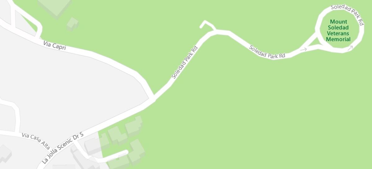 Intersection of La Jolla Scenic Drive South, Via Capri and Soledad Park Road