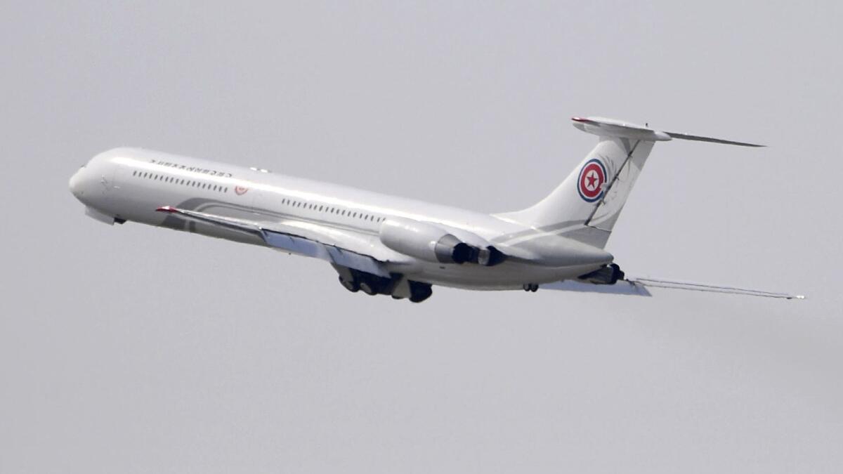 A plane reportedly used to transport North Korean high-ranking officials takes off May 8, 2018, from an airport in Dalian, China.