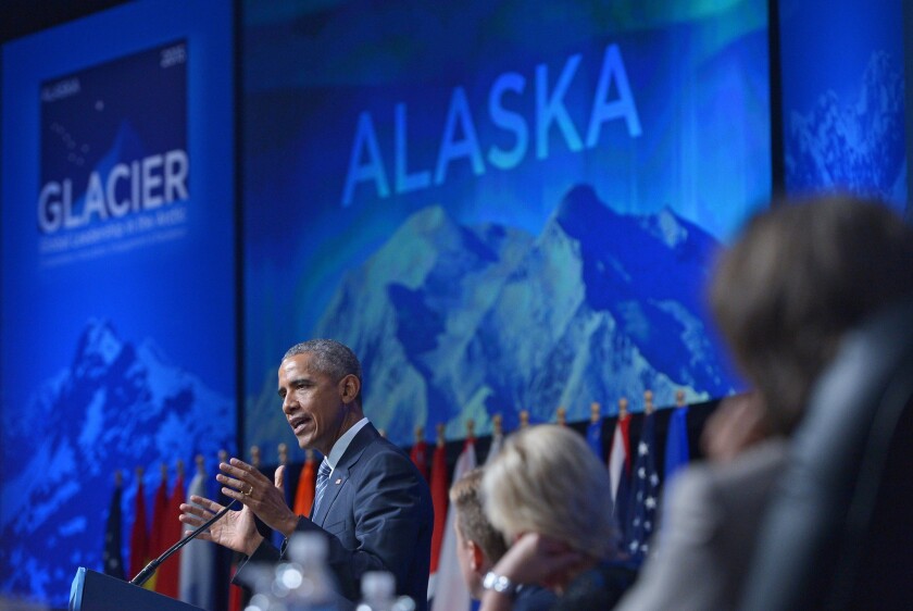 President Obama warned Arctic nation leaders in Anchorage on Monday that climate change is a challenge that needs to be addressed immediately and that it will define the next century.