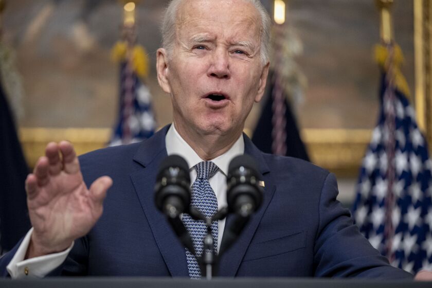 President Joe Biden speaks about the banking system in the Roosevelt Room of the White House in Washington, Monday, March 13, 2023. (AP Photo/Andrew Harnik)