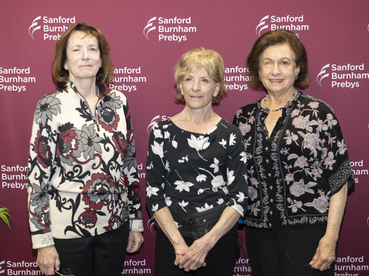 Nancy Beddingfield, Dr. Eva Engvall and Nina Fishman (from left) compiled stories about Sanford Burnham Prebys.
