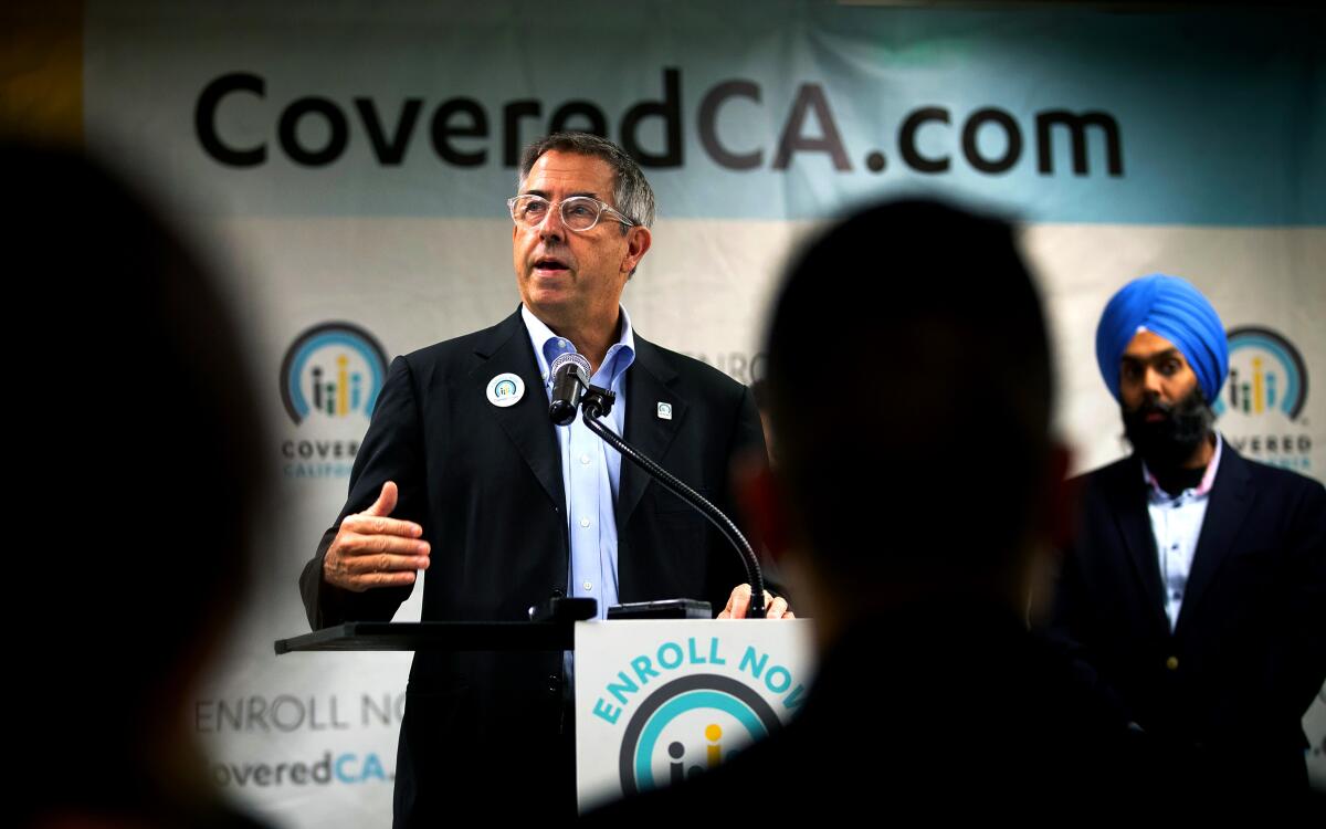 Peter Lee, executive director of Covered California, speaks in Los Angeles on Oct. 16, 2019.