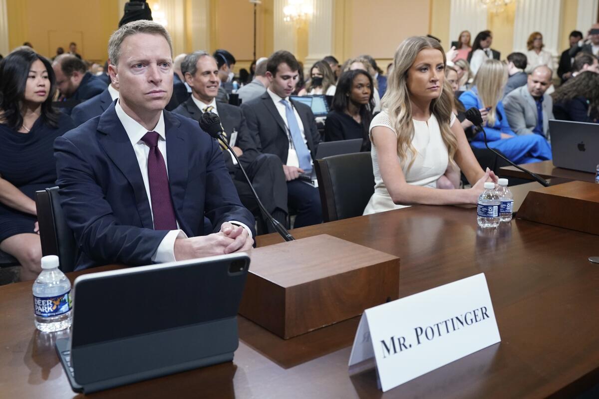 Matt Pottinger, former deputy national security adviser, and Sarah Matthews, former White House deputy press secretary.