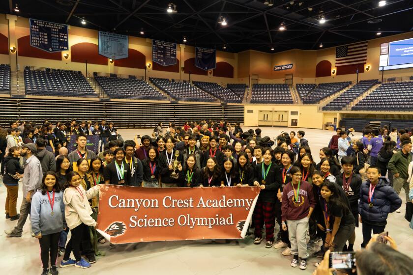 Canyon Crest Academy student contestants at the Science Olympiad awards ceremony.