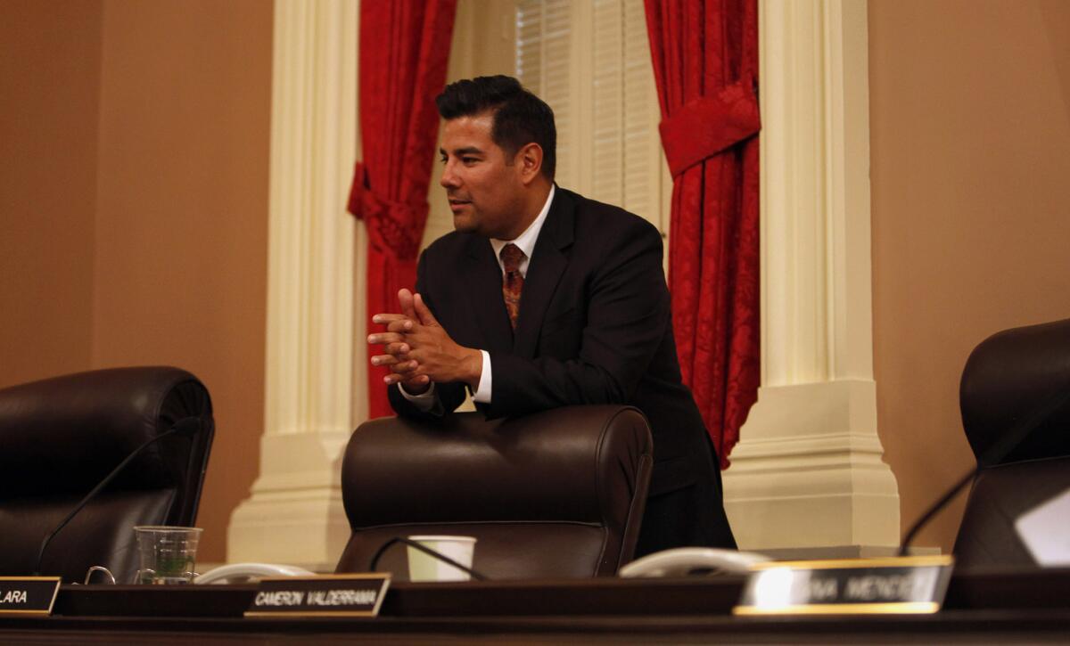 State Sen. Ricardo Lara (D-Bell Gardens) during a break in a Senate Rules Committee meeting at the state Capitol in Sacramento.