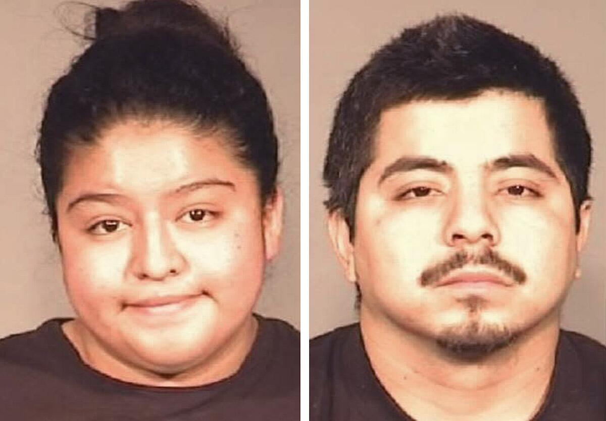 Side by side mugshots of Yarelly Solorio-Rivera and Martin Arroyo Morales