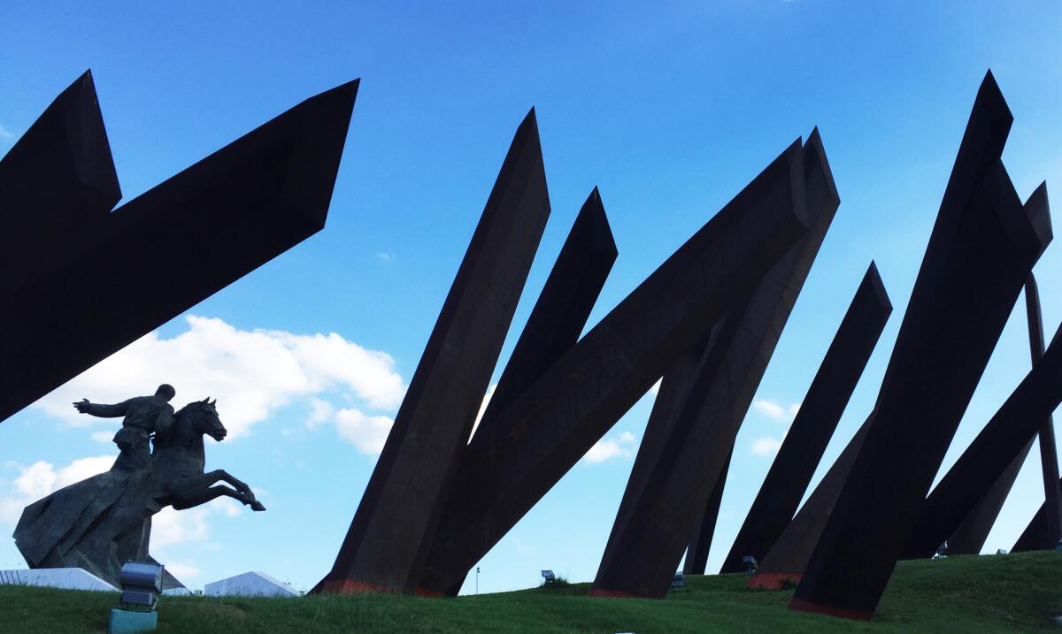 "El Titan de Bronce" (The Bronze Titan) a monument to Antonio Maceo, a 19th century Cuban general.The sculpture by Cuban artist Alberto Lescay is in the city of Santiago de Cuba.