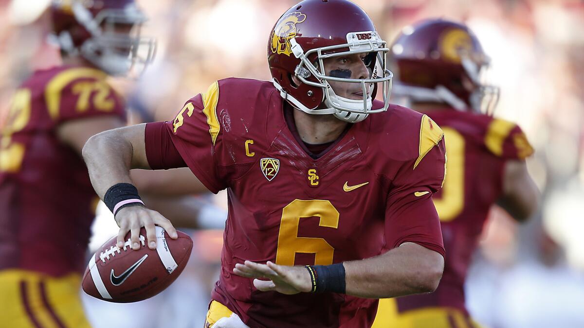 USC quarterback Cody Kessler looks to pass during a win over Fresno State on Aug. 30. Kessler has surpassed expectations, and Trojans Coach Steve Sarkisian says the junior is capable of more.