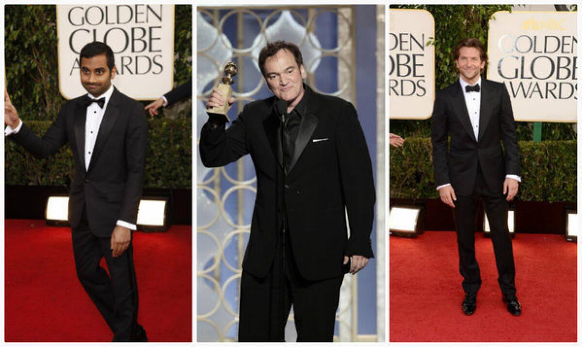 Sartorial standouts at the 2013 Golden Globes included, from left, Aziz Ansari, Quentin Tarantino and Bradley Cooper.