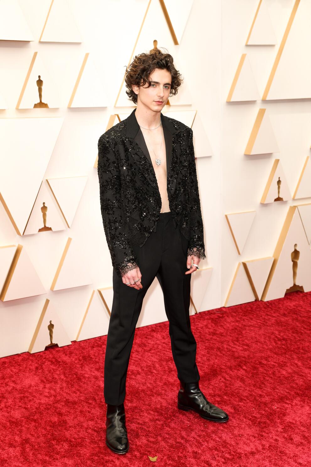 Timothée Chalamet Was Shirtless on the Oscars 2022 Red Carpet — See Photos