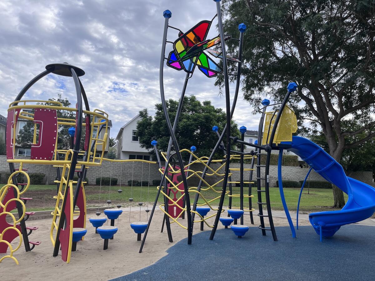 A new playground, dedicated Monday at Costa Mesa's Jordan Park, encourages sensory and exploratory play.