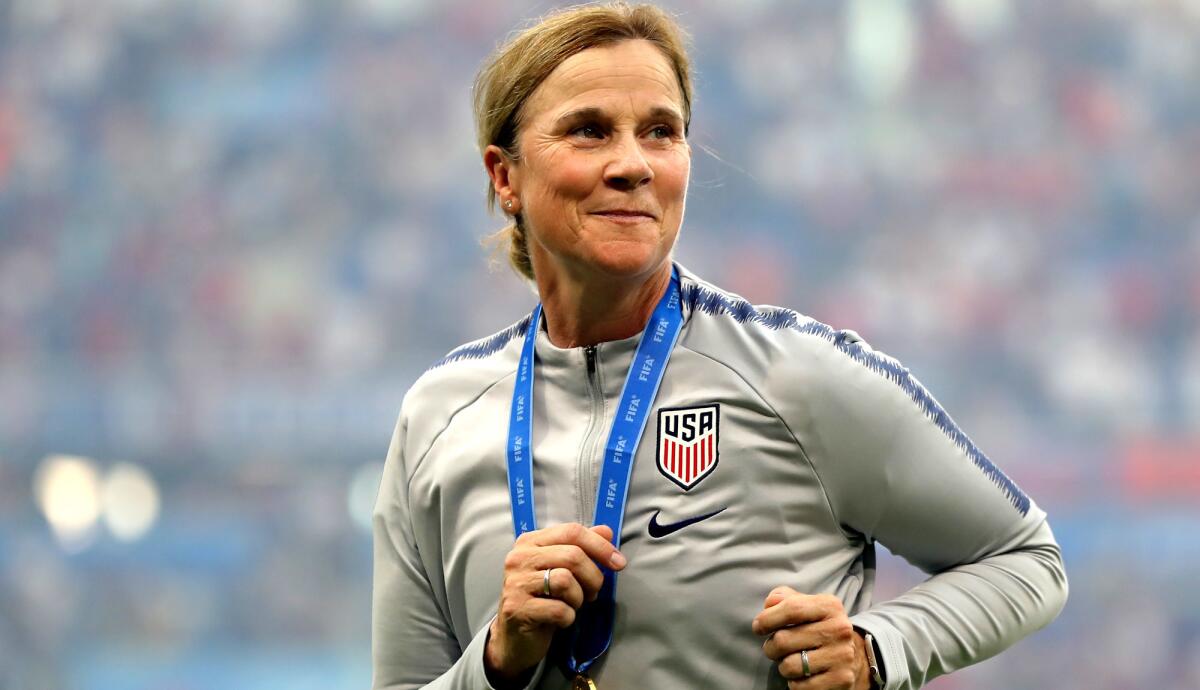 Jill Ellis smiles after the U.S. national team's victory over the Netherland in the final of the 2019 FIFA Women's World Cup.