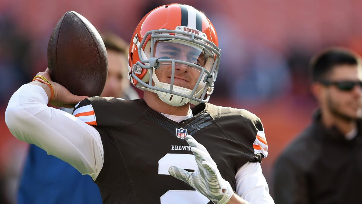 Cleveland Browns quarterback Johnny Manziel warms up before Sunday's loss to the Indianapolis Colts.