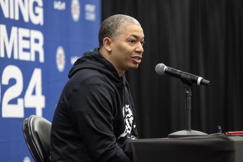 Playa Vista, CA - October 02: Coach Tyronn Lue attends the LA Clippers media day on Monday, Oct. 2, 2023 in Playa Vista, CA. (Jason Armond / Los Angeles Times)