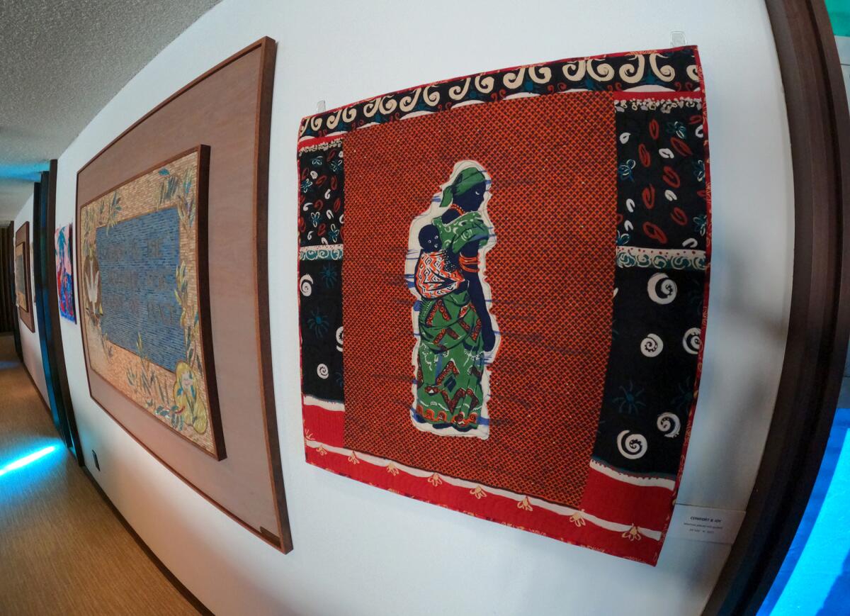 Comfort and Joy, one of Allyson Allen's quilt works, on exhibit at Neighborhood Congregational Church in Laguna Beach.