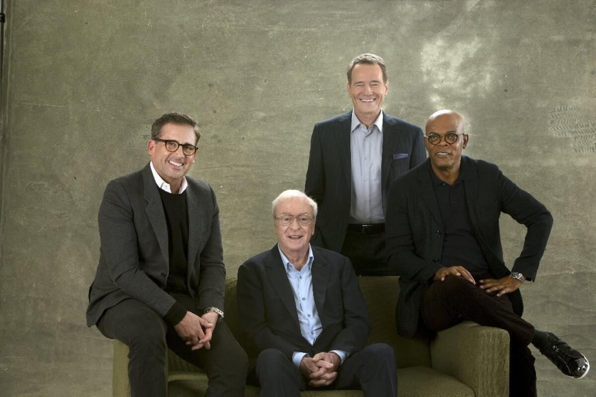 Leading men, leading contenders: Steve Carell, from left, Michael Caine, Bryan Cranston and Samuel L. Jackson.