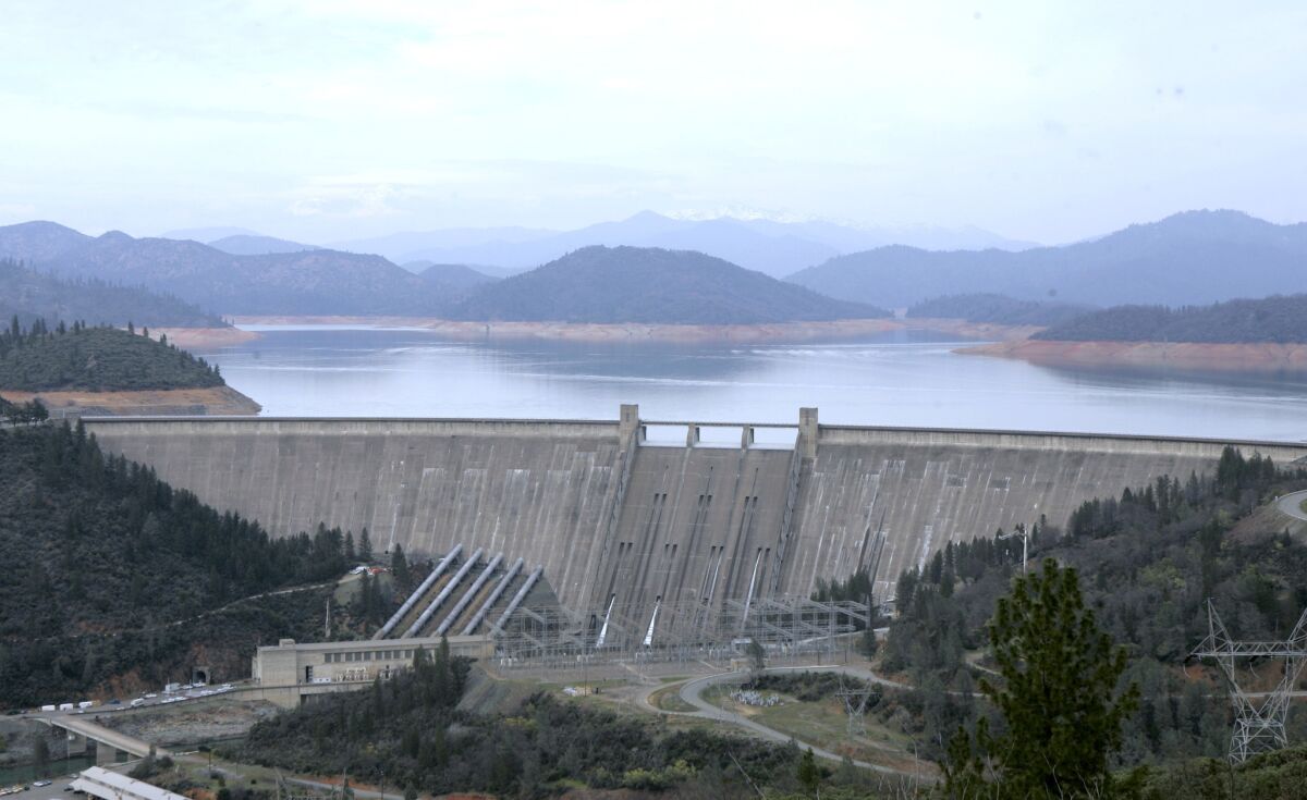 The 602-foot, concrete Shasta Dam near Shasta, Calif.