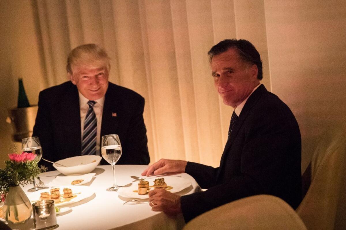 President-elect Donald Trump and Mitt Romney dine at Jean-Georges restaurant in New York City on Tuesday.