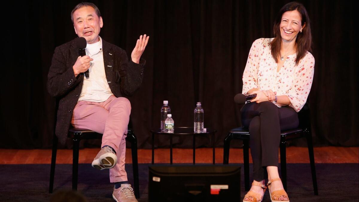 Haruki Murakami at the New Yorker Festival earlier this month with the magazine's fiction editor, Deborah Treisman.