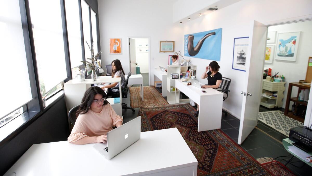 Suite 8 writers hard at work. From left: Carina Chocano, Keshni Kashyap, Erica Rothschild and Janelle Brown.